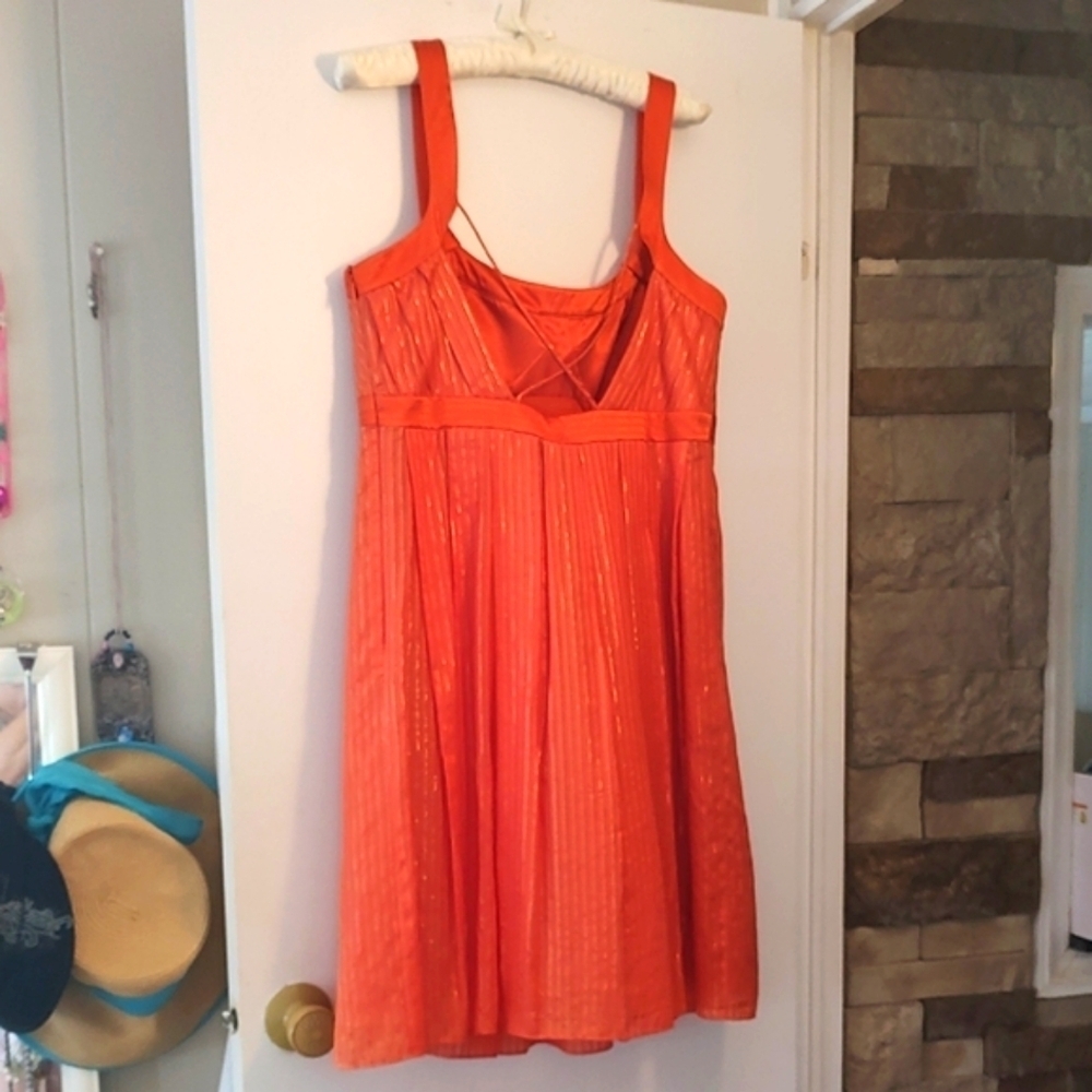 Laundry by Shelli Segal Orange Sleeveless Empire Pleated Midi Dress Size 12 - Picture 4 of 8